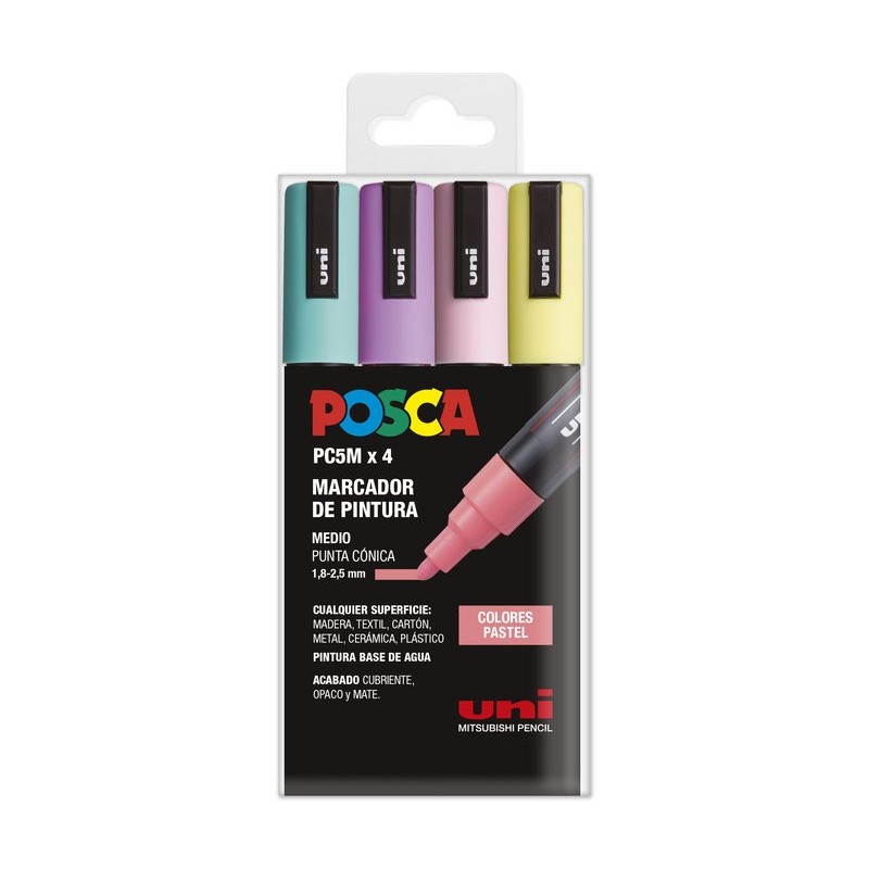 ROTULADOR UNI POSCA PC-5M ESTUCHE 4 COLORES PASTEL