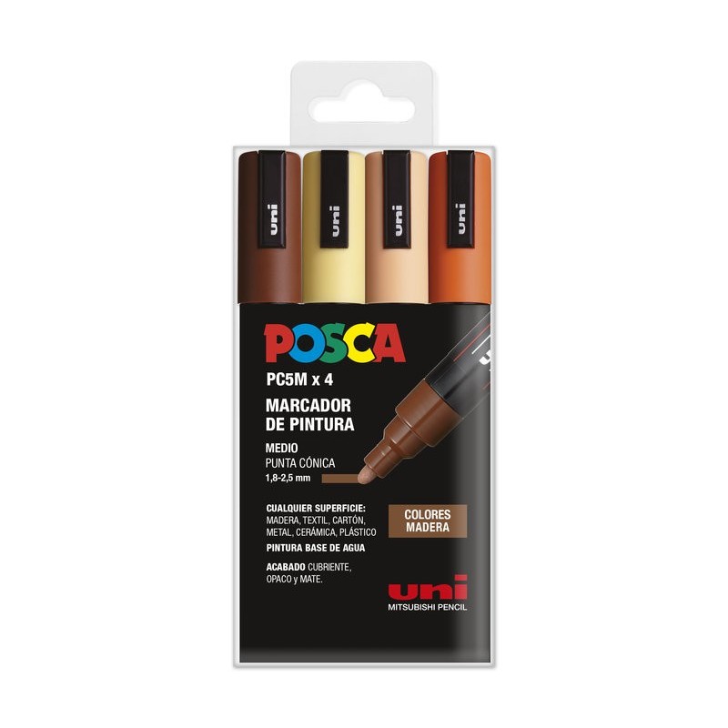 ROTULADOR UNI POSCA PC-5M 4 COLORES MADERA