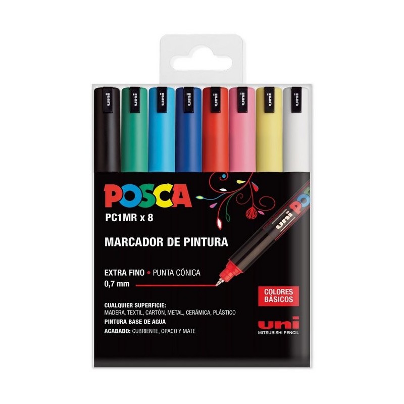 ROTULADOR UNI POSCA PC-1MR ESTUCHE 8 COLORES BASICOS