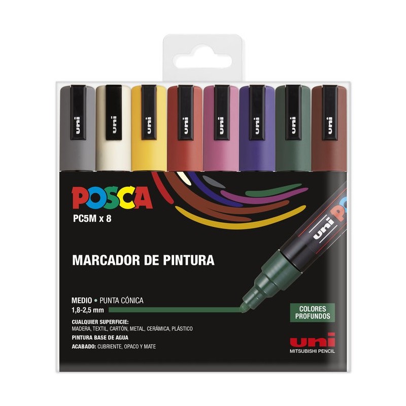 ROTULADOR UNI POSCA PC-5M ESTUCHE 8 COLORES OSCUROS