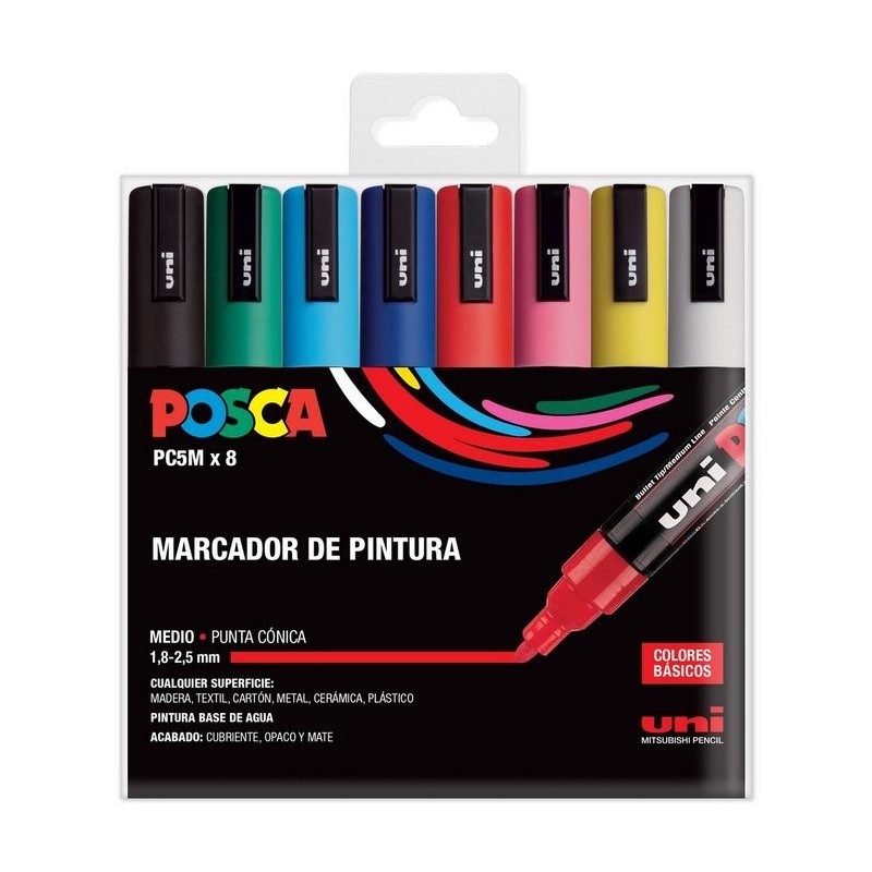 ROTULADOR UNI POSCA PC5M ESTUCHE 8 COLORES BASICOS