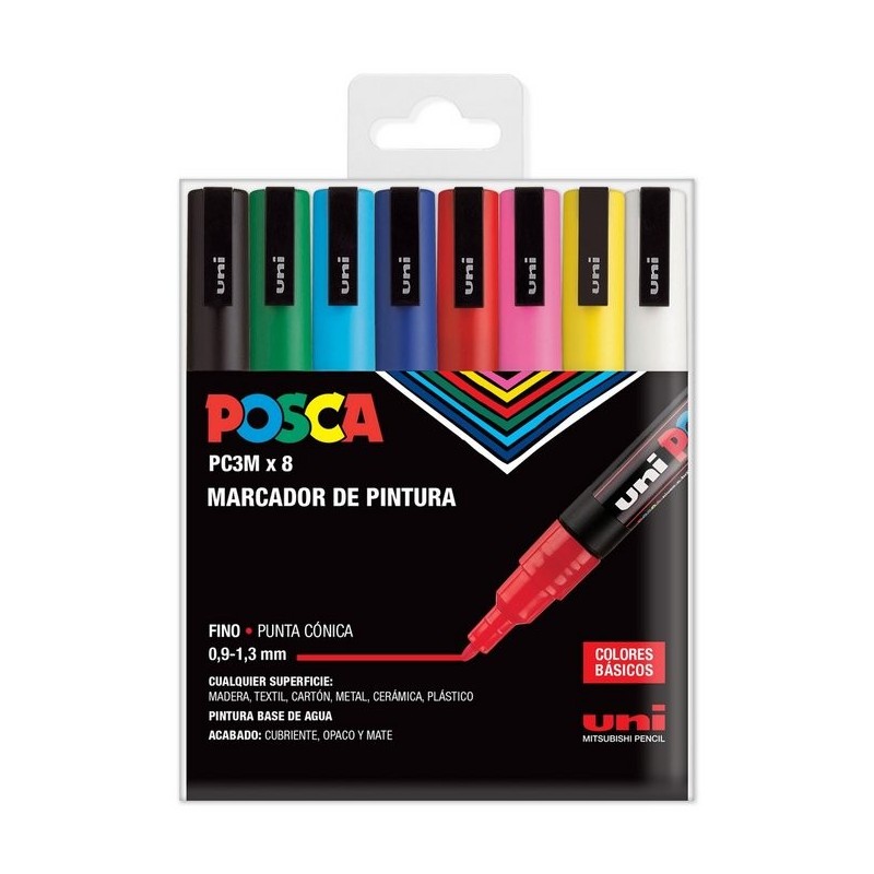 ROTULADOR UNI POSCA PC3M ESTUCHE 8 COLORES BASICOS