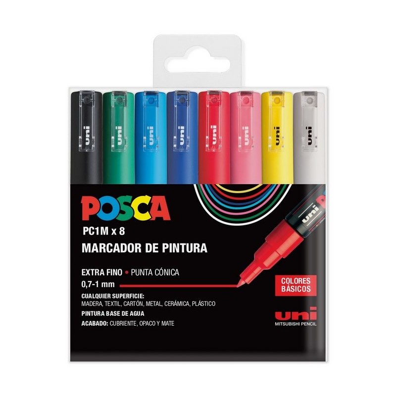 ROTULADOR UNI POSCA PC1M ESTUCHE 8 COLORES BASICOS