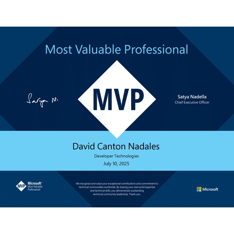 Impresión Título Microsoft MVP con acabado metalizado Impresión Título Microsoft MVP con acabado metalizado