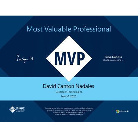 Impresión Título Microsoft MVP con acabado metalizado