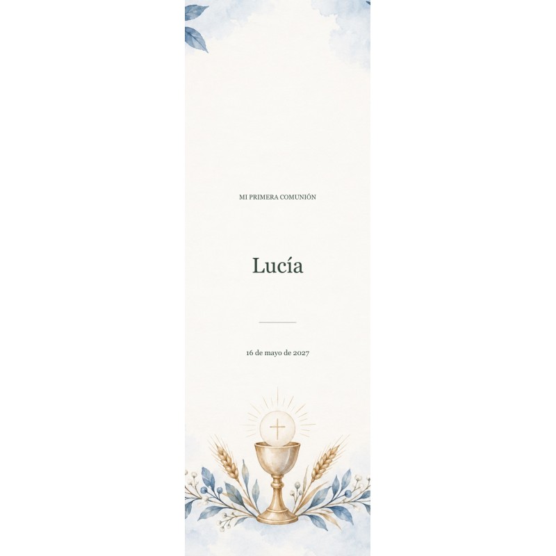 Marcapáginas de comunión personalizados · colección acuarela cielo