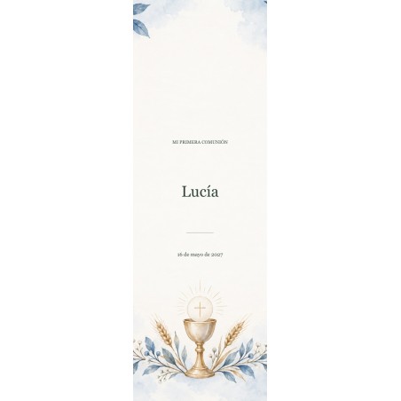 Marcapáginas de comunión personalizados · colección acuarela cielo