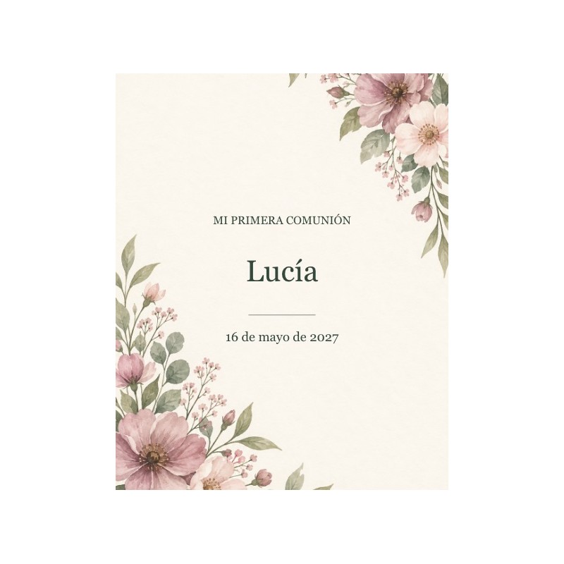 Etiquetas de comunión personalizadas · colección flores malva