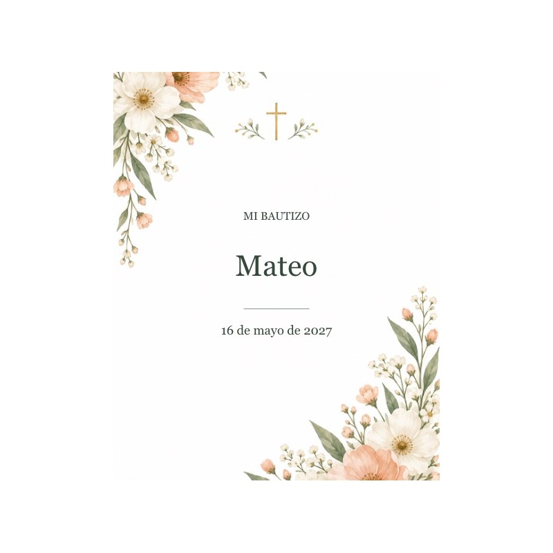 Etiquetas de bautizo personalizadas · colección flores melocoton